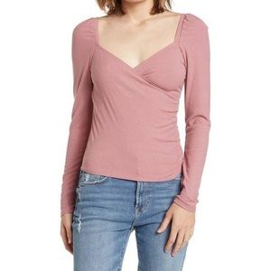 Abound | Wrap Top Pink Nostalgia V-Neck Long Sleeve Top NWT